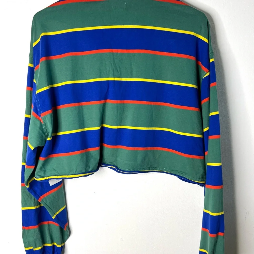 Urban Outfitters BDG Jeans Cropped Rugby Shirt - Green & Royal Stripe SZ M EUC - Picture 6 of 8